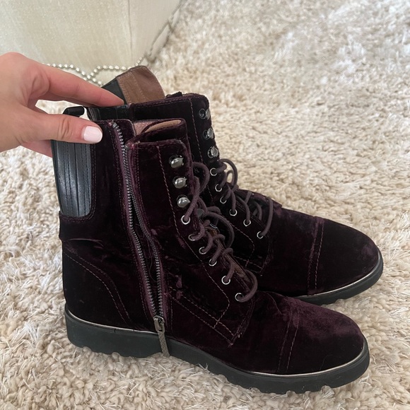 Donald J Pliner Dark Red/Maroon Velvet Combat Boot Size 9 - Picture 5 of 5